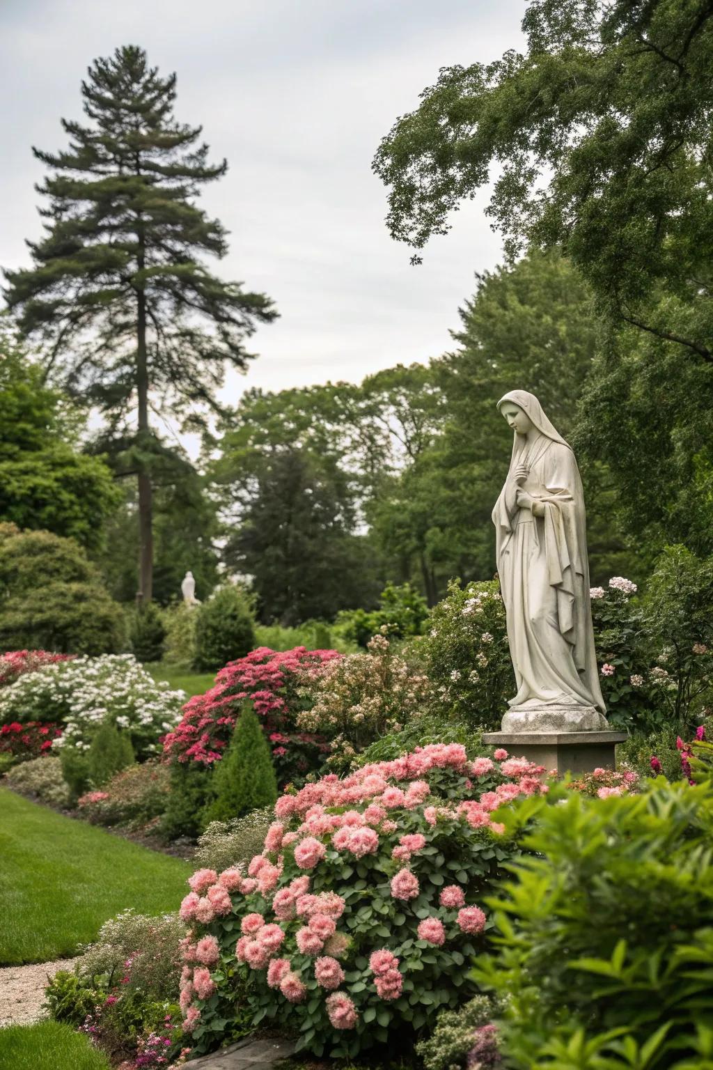 A serene garden statue as a spiritual centerpiece.