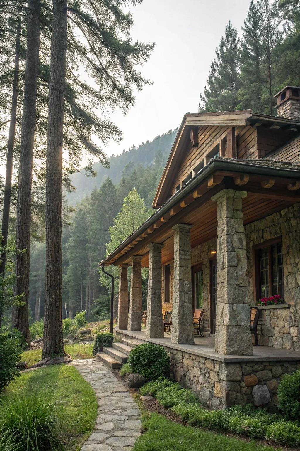 Stone accents provide texture and a timeless appeal