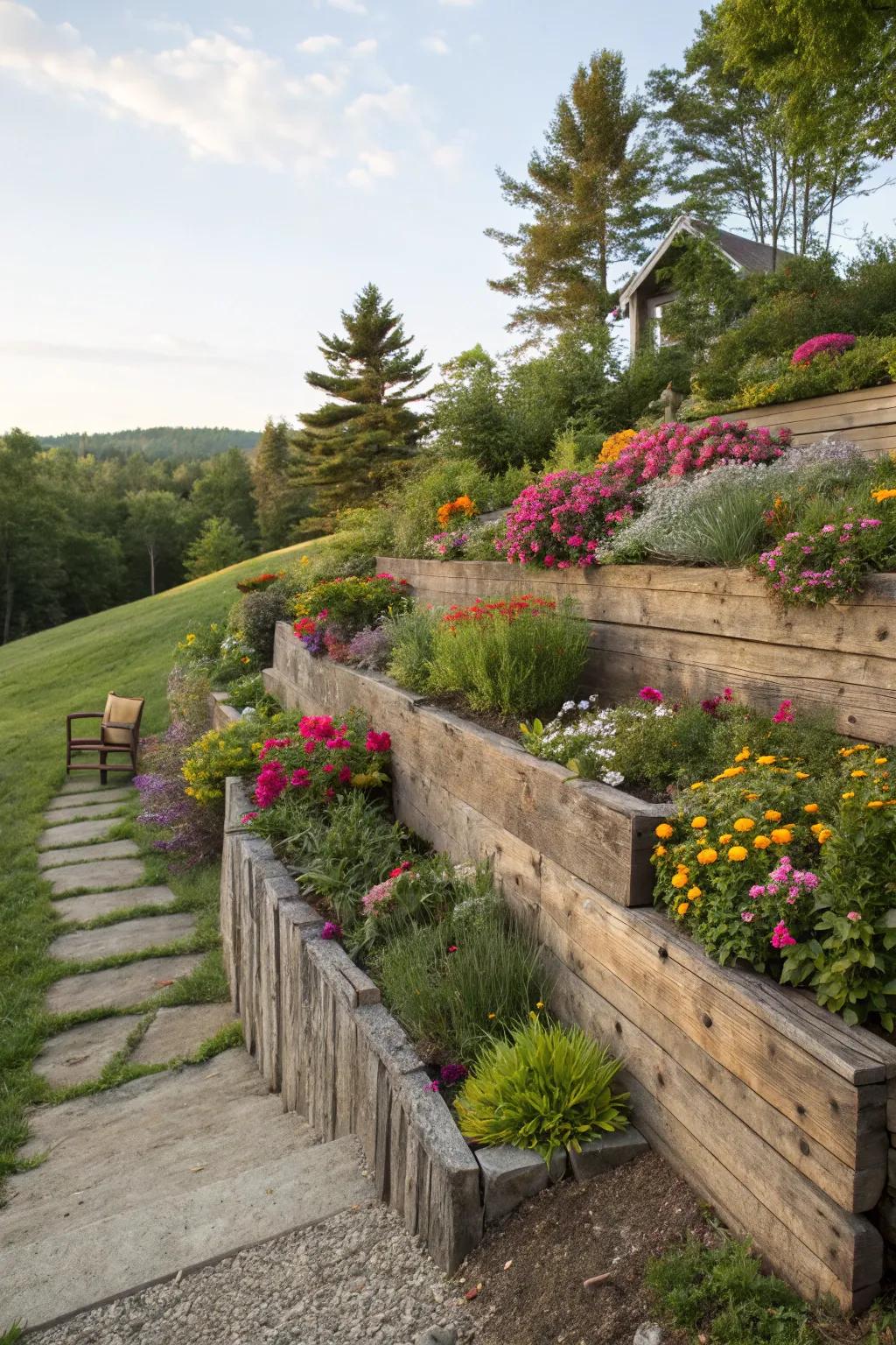 Layered beauty with tiered garden beds.