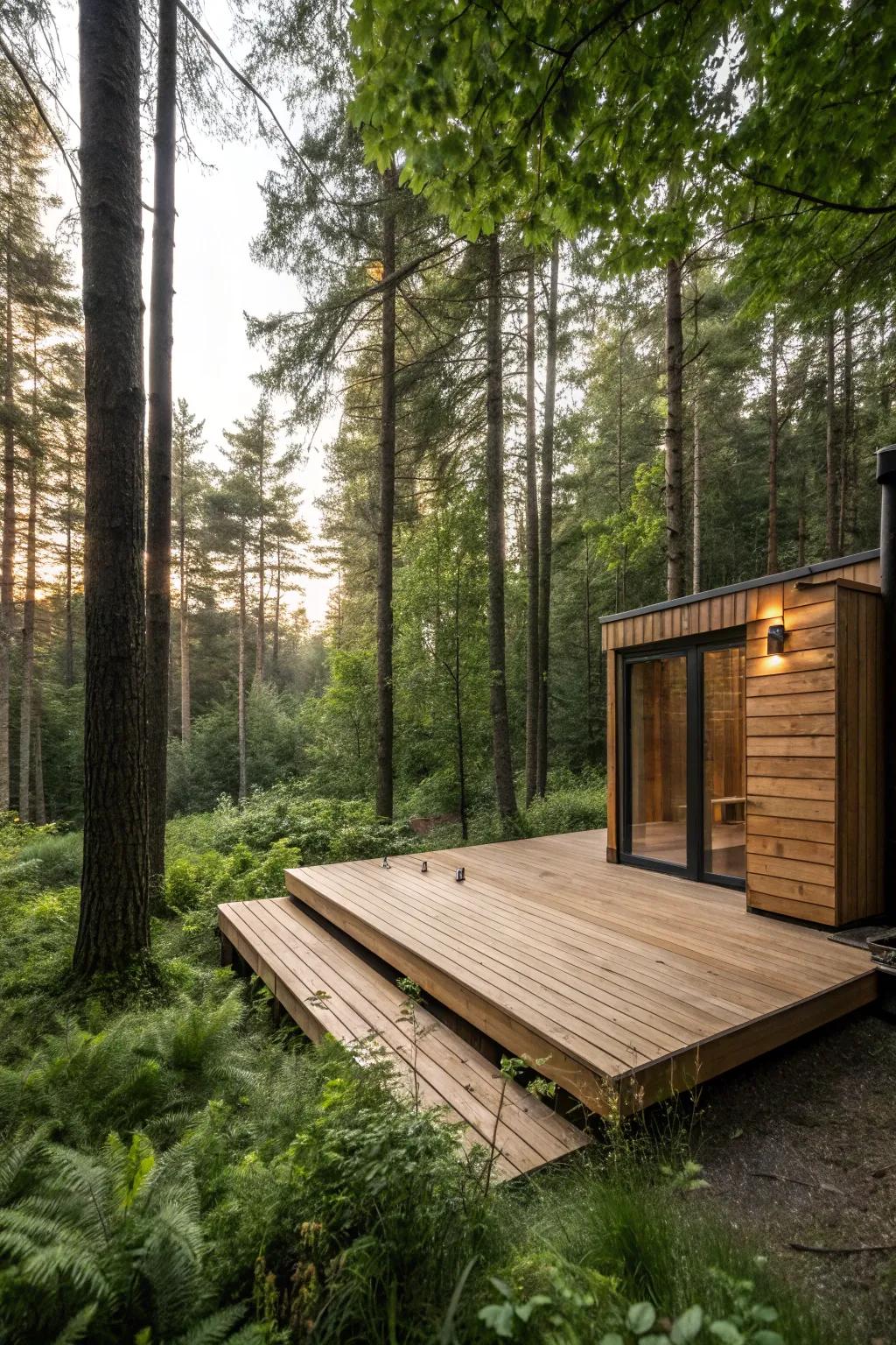 Immerse your sauna deck in nature for a peaceful retreat.