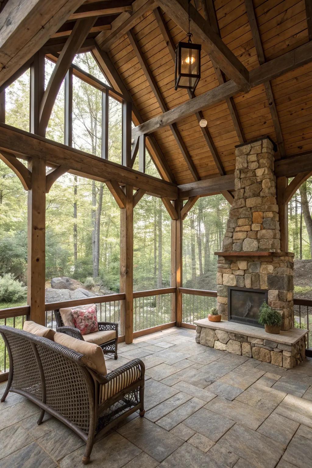 A rustic retreat featuring natural materials for a cozy vibe.