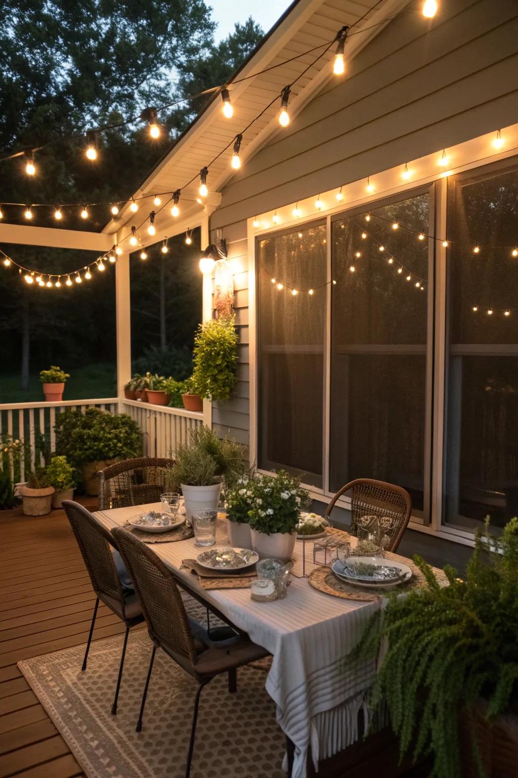 Dine outdoors without the bugs in your screened-in dining area.