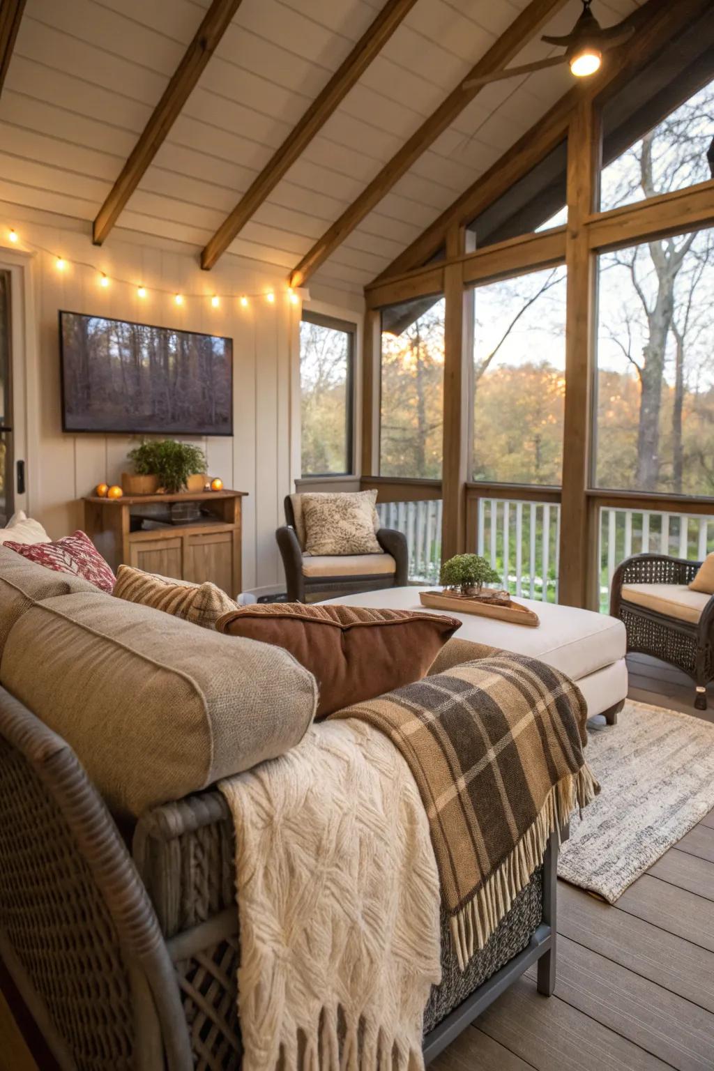 Create a comfortable seating area perfect for movie nights.