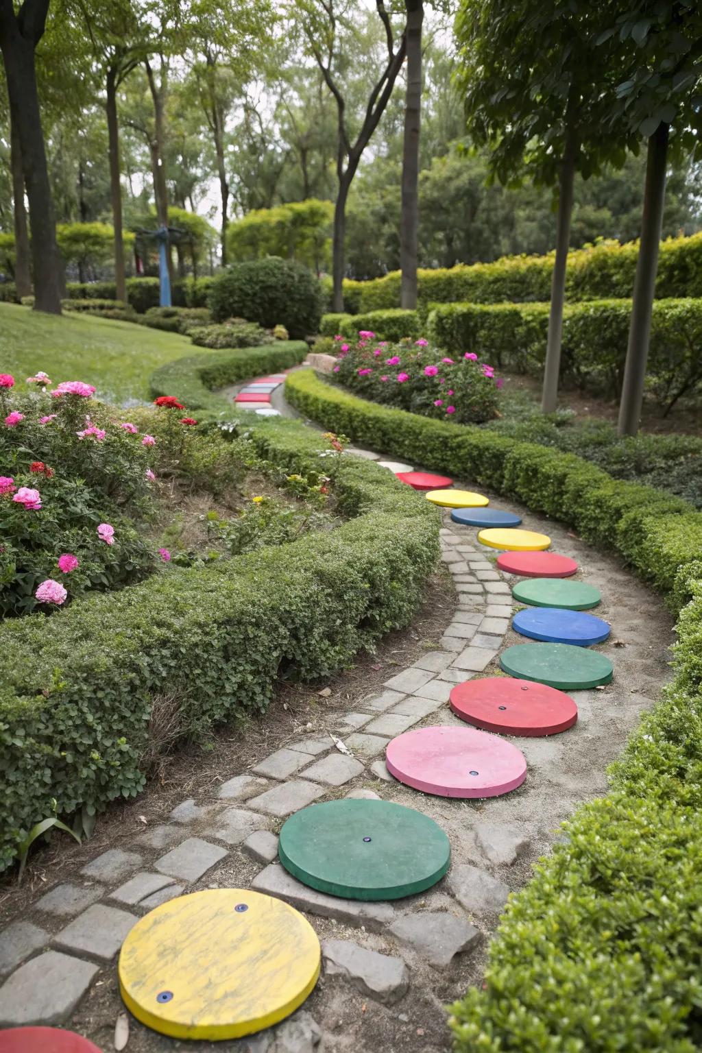 Stepping stones add an interactive element to the garden.