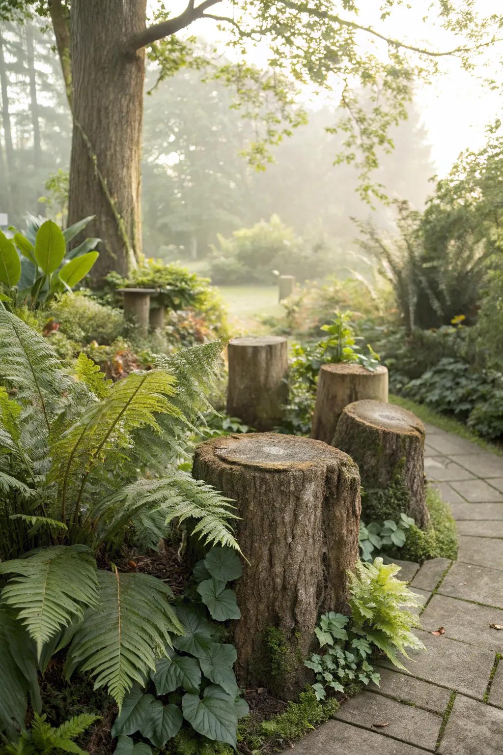 A stumpery adds character and charm to shady spots.