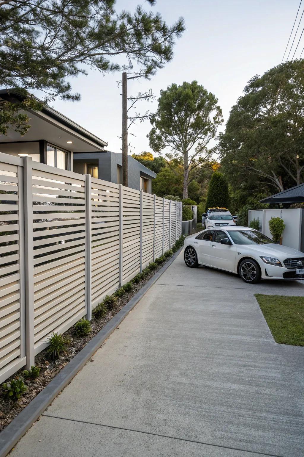 Modern slats offer a sleek and stylish solution for shared driveways.