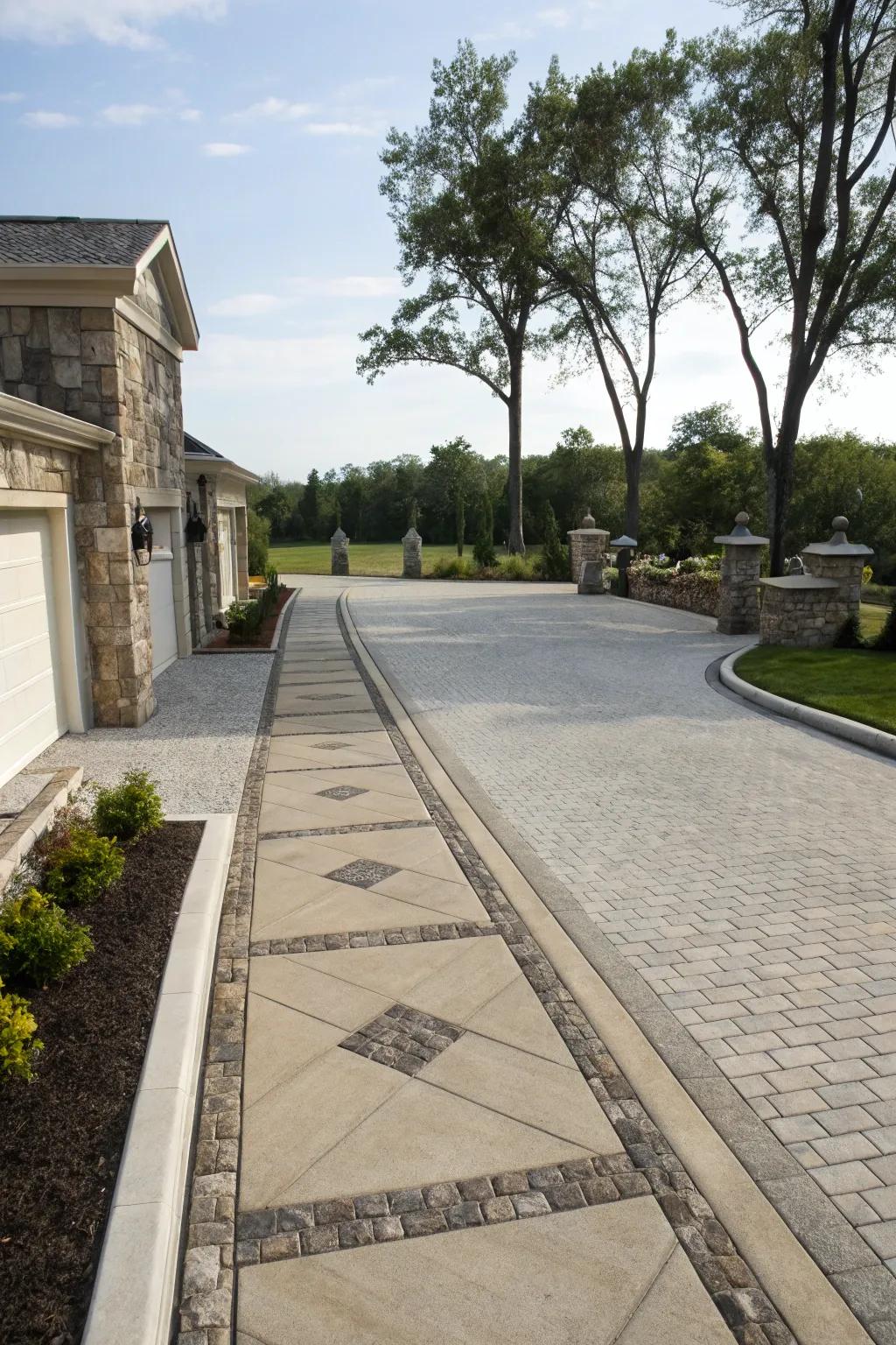 Stone edging provides a clean and organized look to shared driveways.