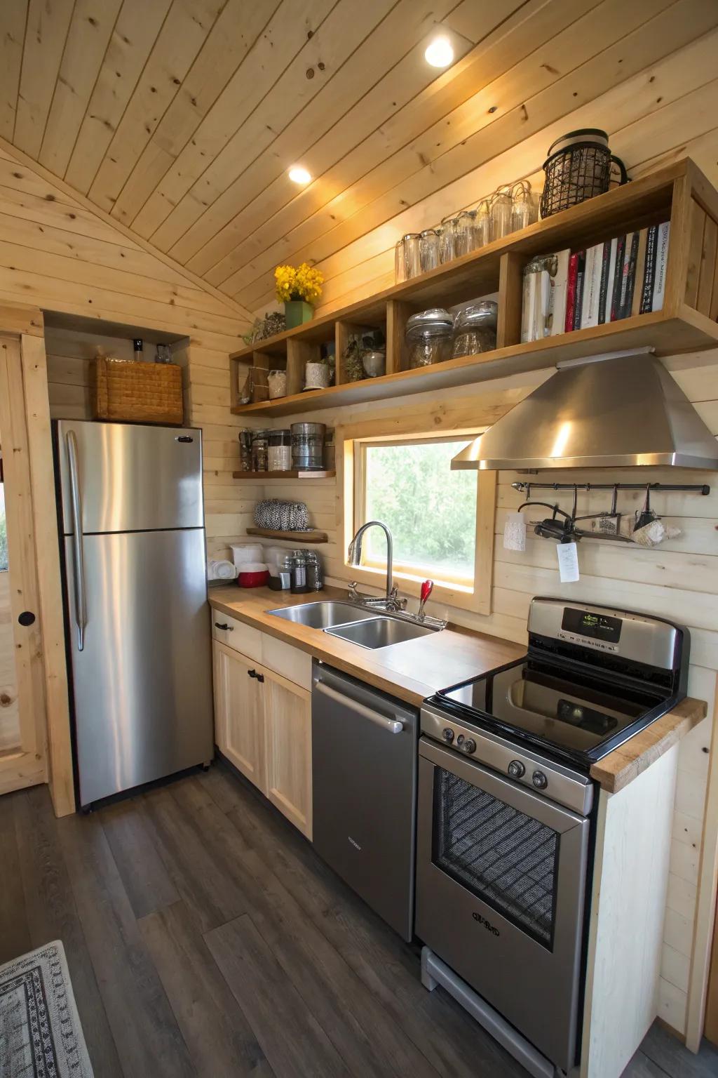 Efficient and stylish compact kitchen in a shed cabin
