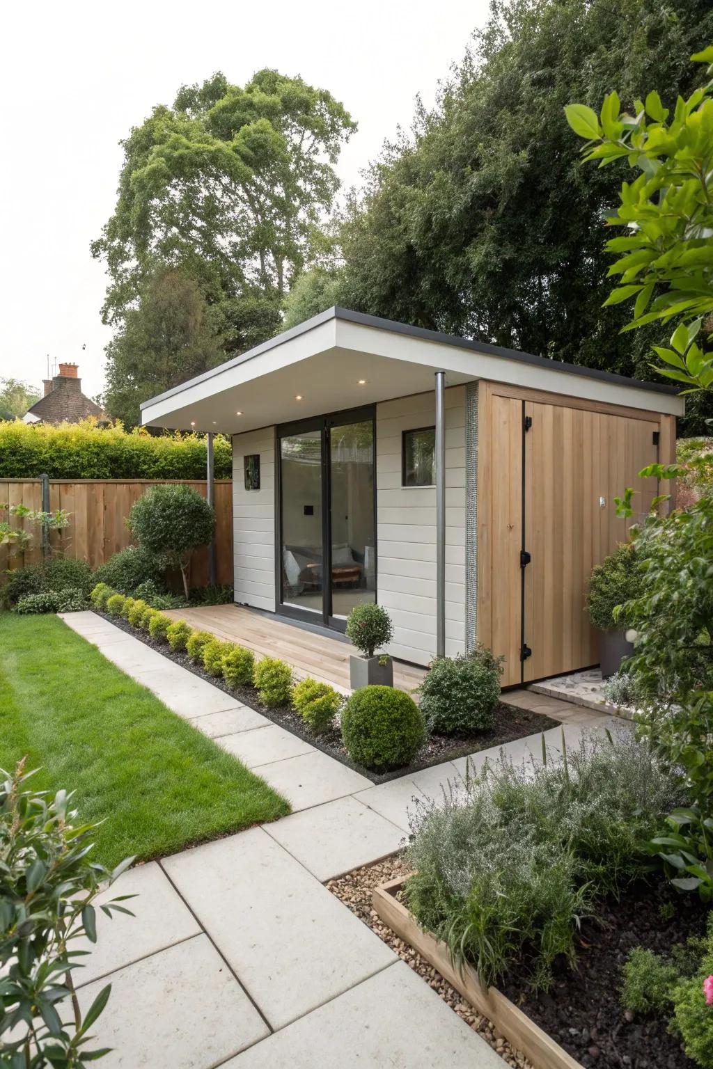 A modern skillion roof shed offering a sleek, minimalist design.