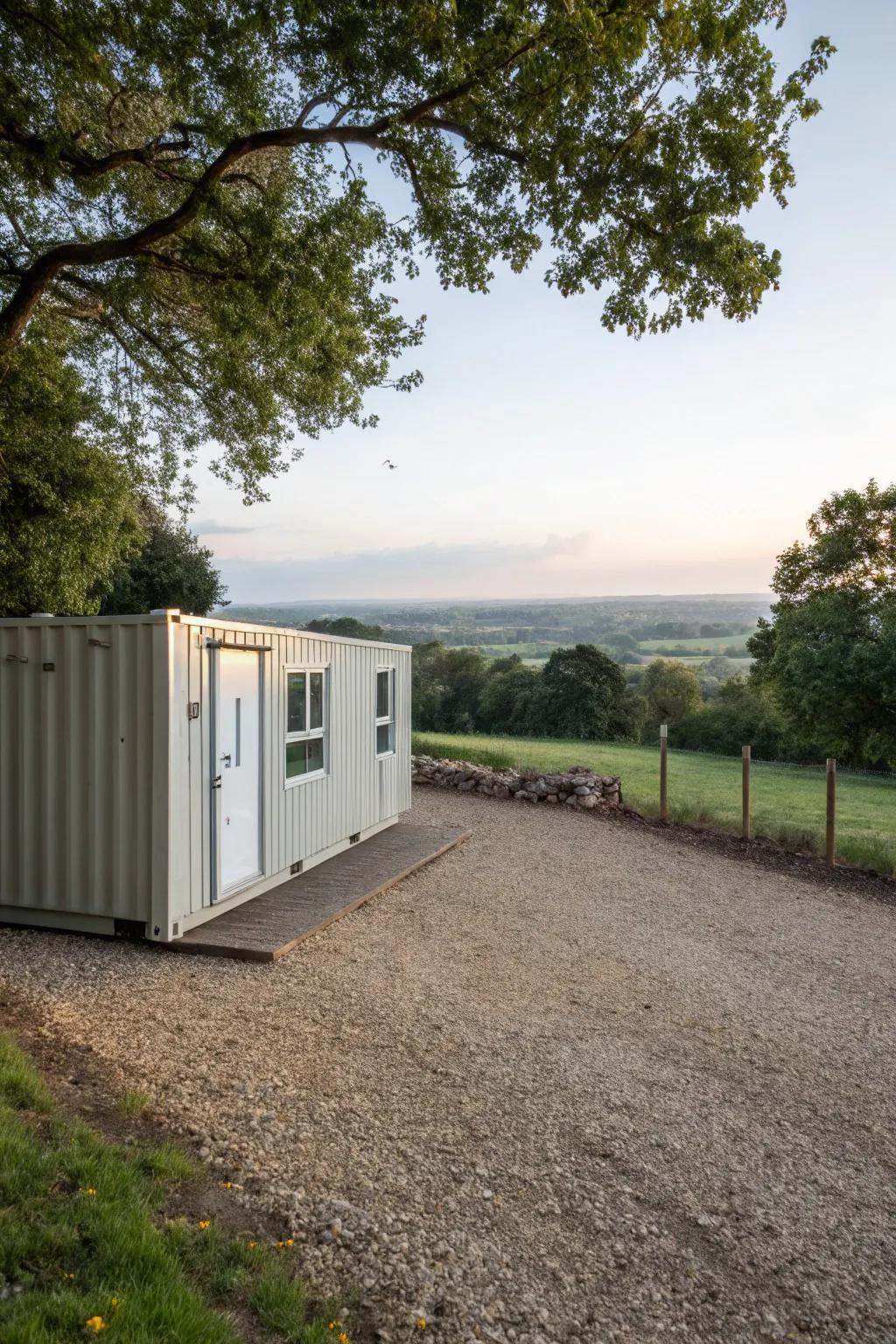 Gravel pads offer quick and effective support for temporary container setups.