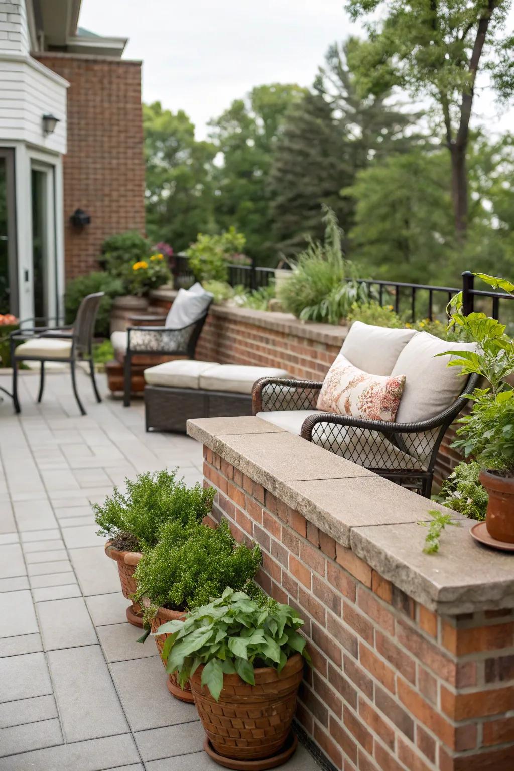 Utilize short brick walls for additional seating in your outdoor areas.