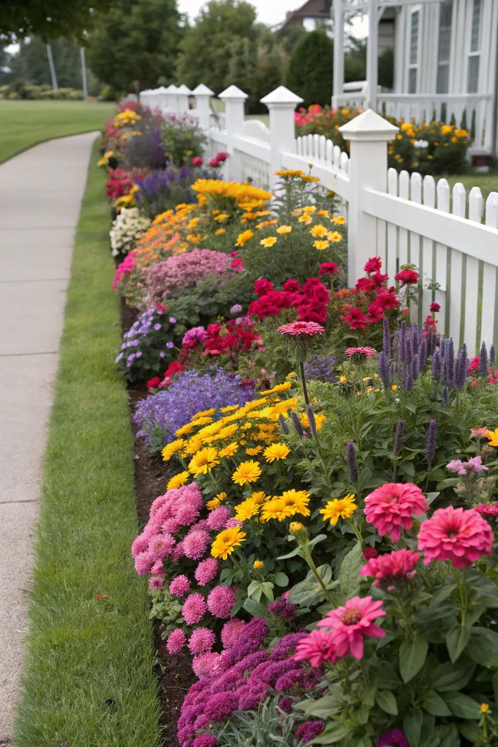 Bright and lively flower beds that add a splash of color to the front yard.