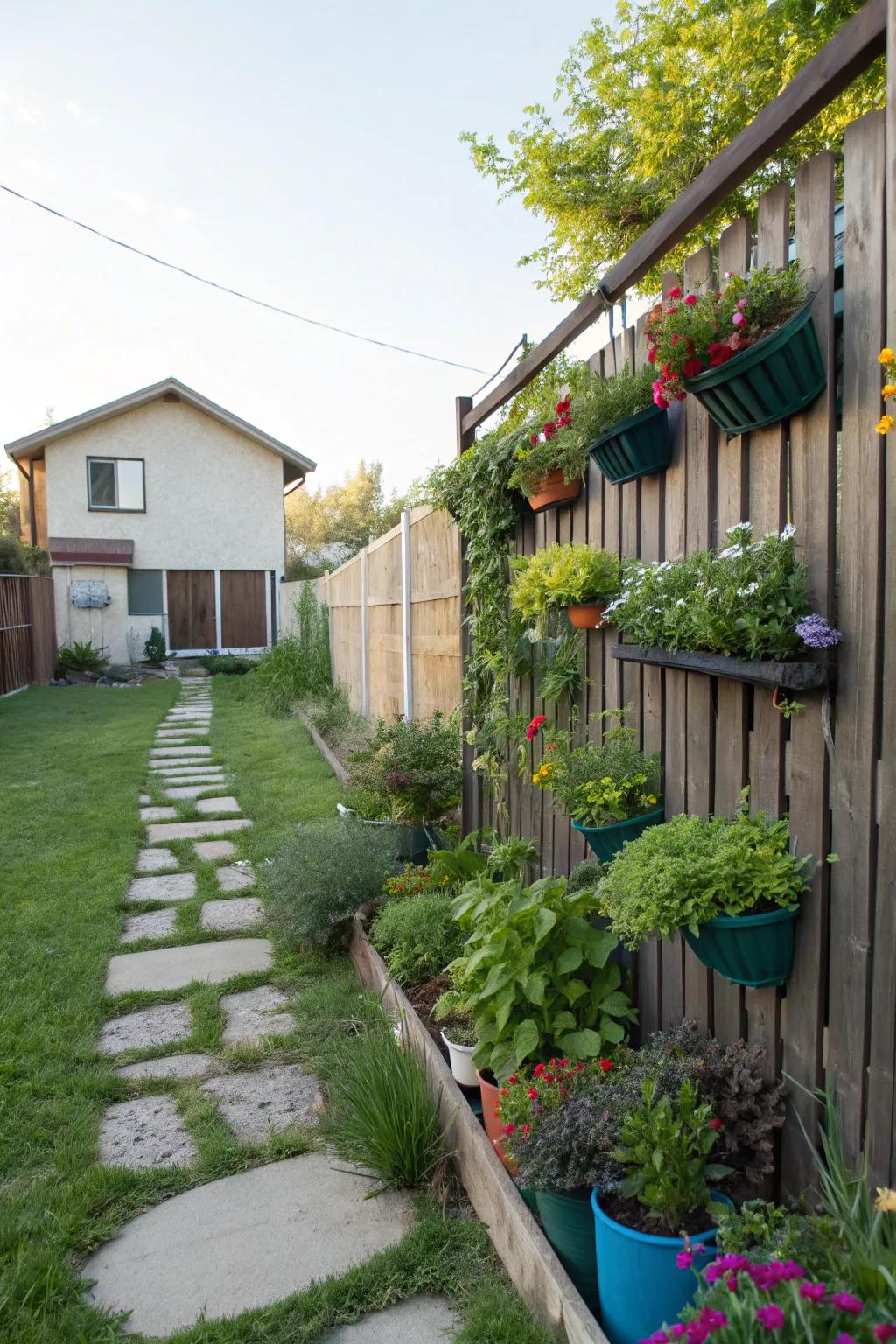 A vertical garden fence brings life and color to your side yard.