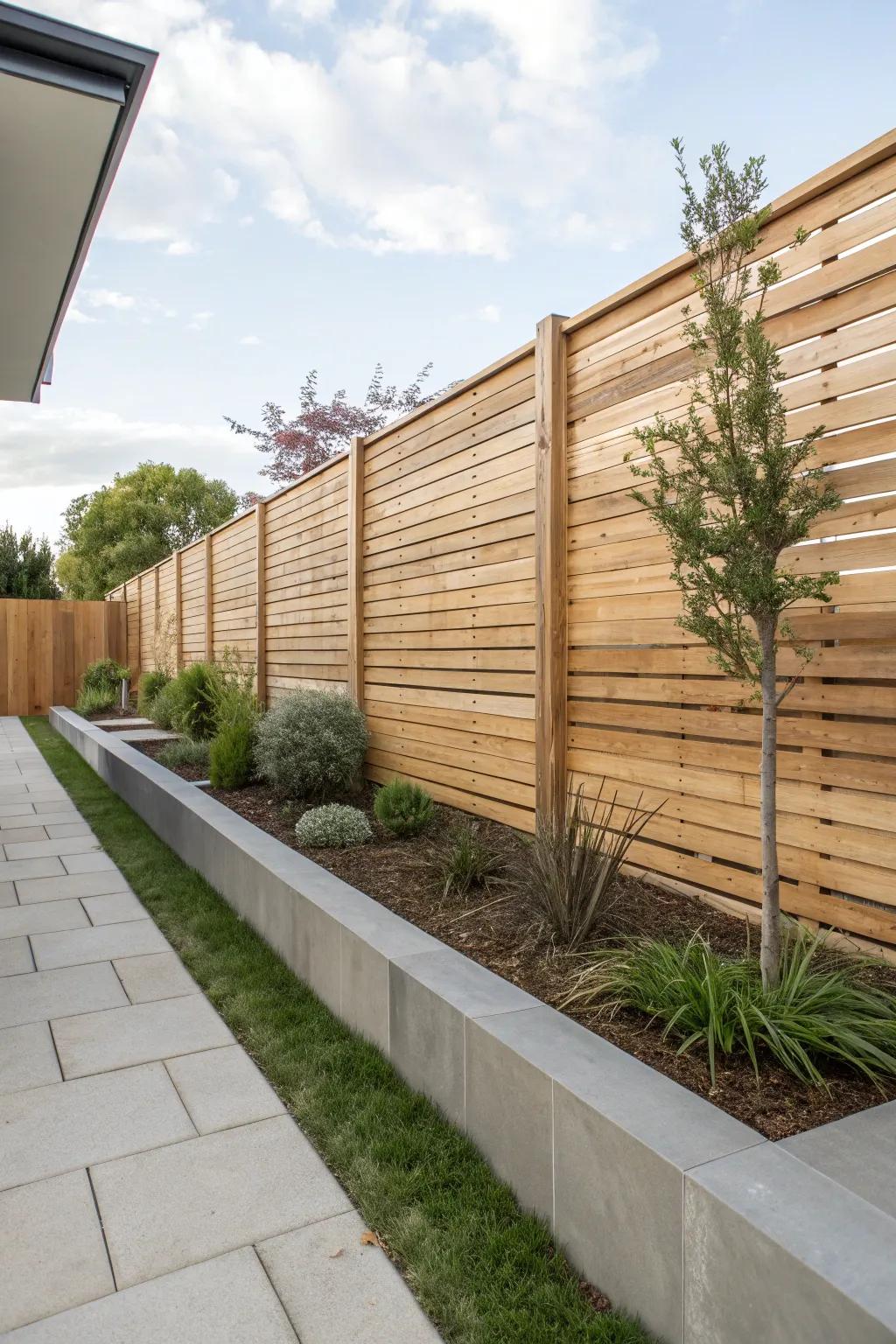 Horizontal slats offer a modern twist to traditional fencing.