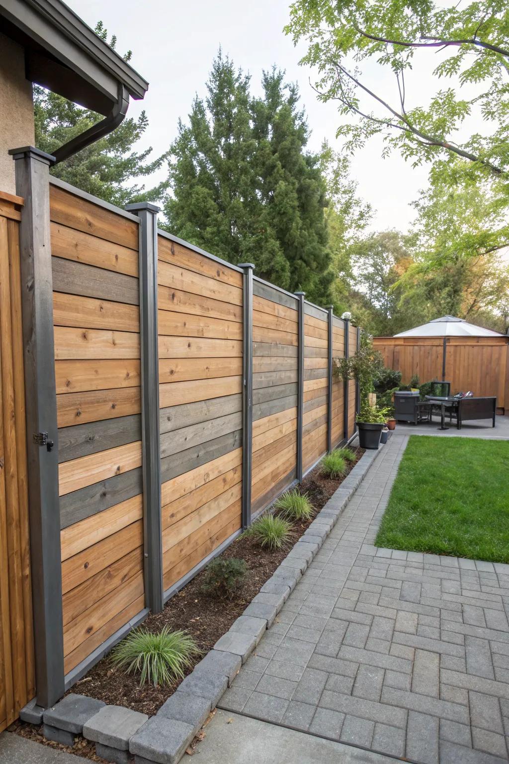 A perfect blend of wood and metal for a unique fence design.