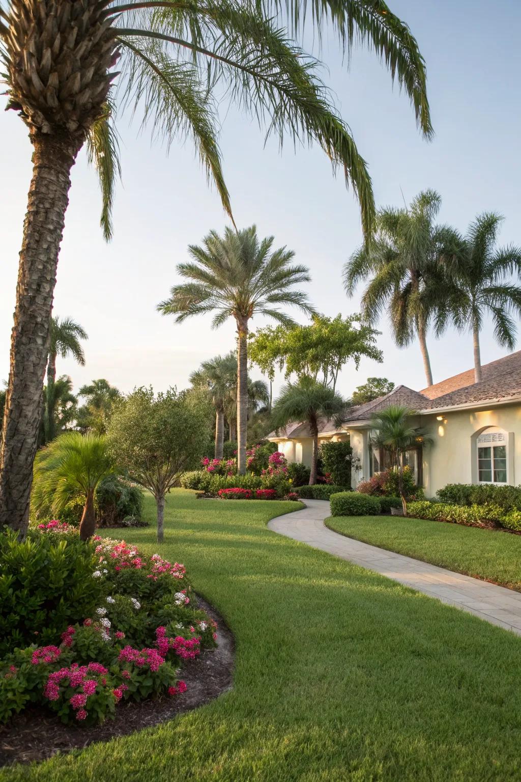 Palm trees add height and tropical charm to any yard.