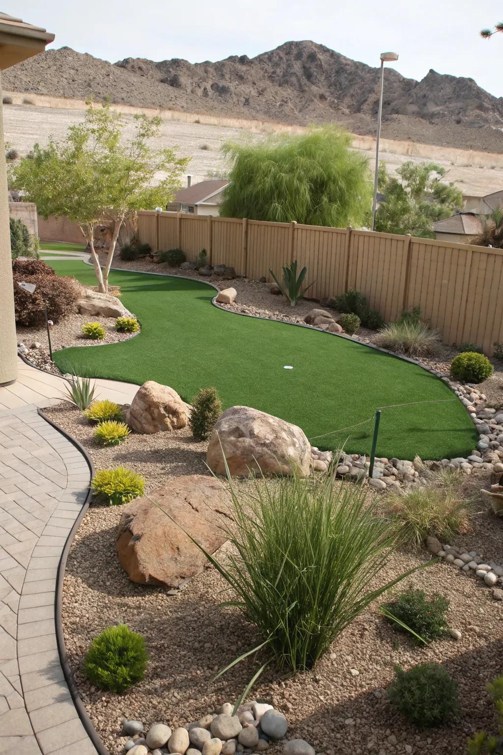 Artificial turf keeps your yard green all year round.