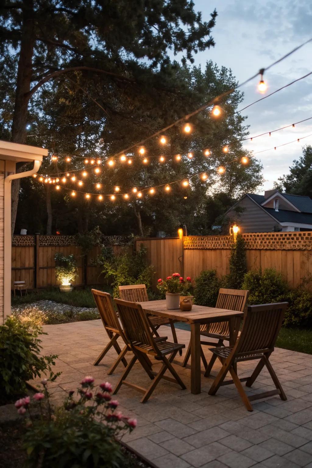 String lights add ambiance to any outdoor setting.
