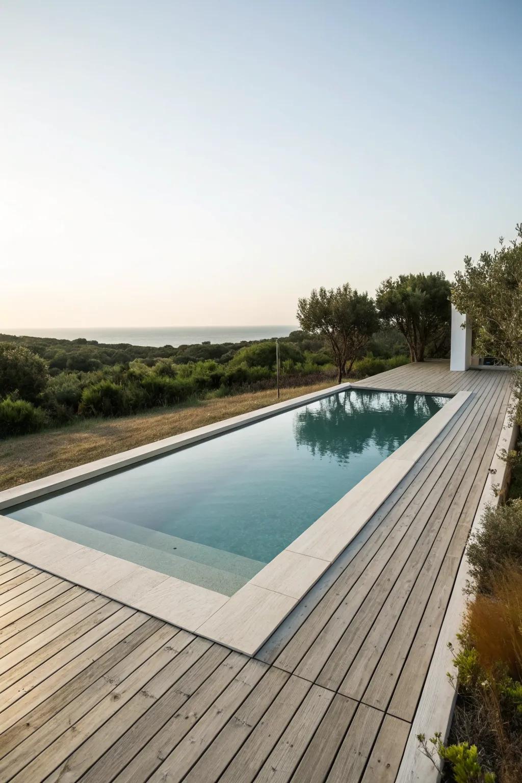 A sleek and modern rectangular pool design.