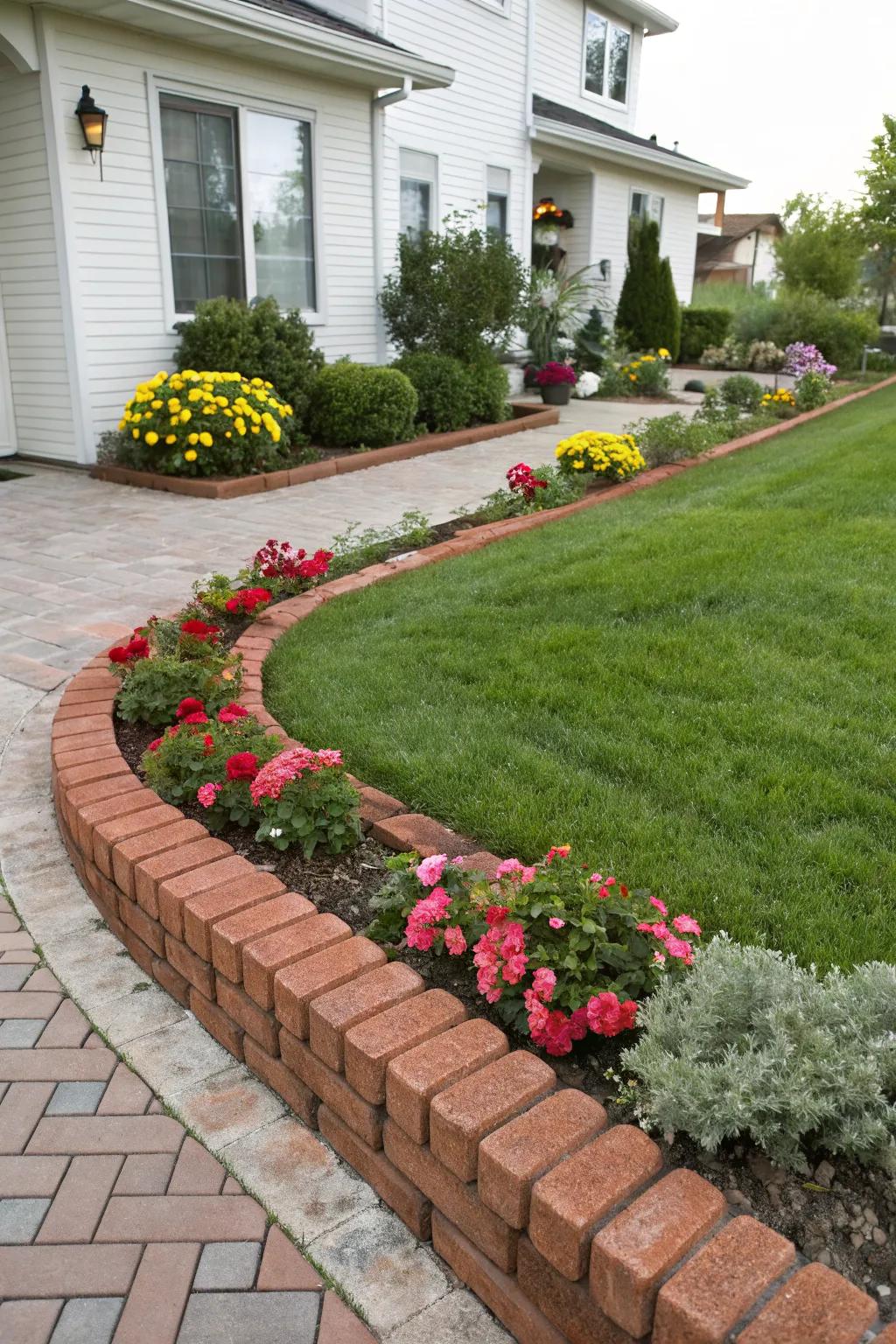 Brick edging for a neat and organized front yard.