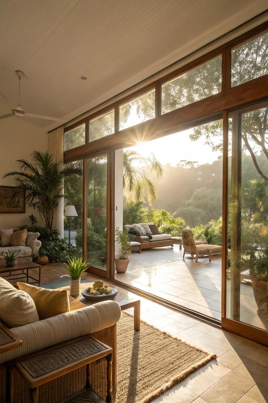 Sliding glass doors bring an abundance of natural light indoors.