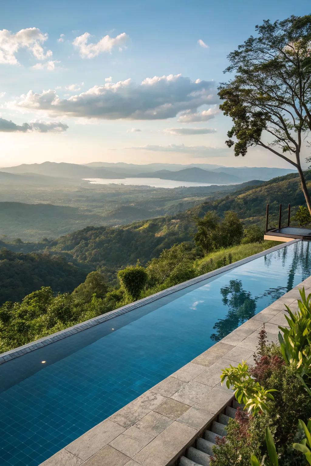 Infinity pools offer a seamless view that enhances any sloped backyard.