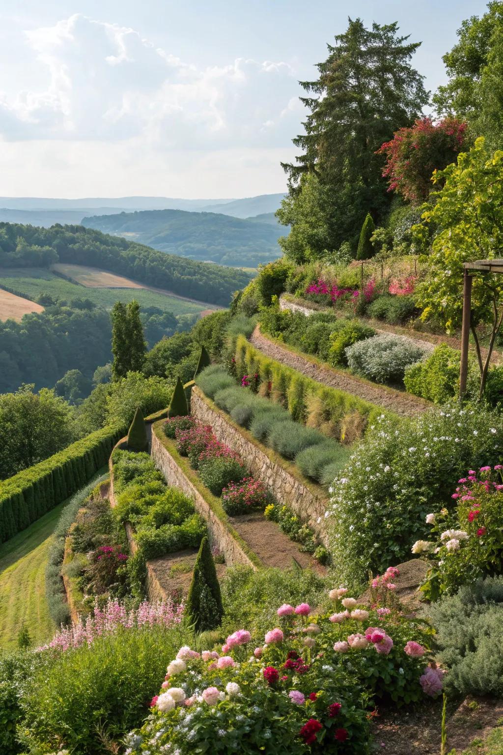 Terracing turns slopes into stunning, usable garden spaces.