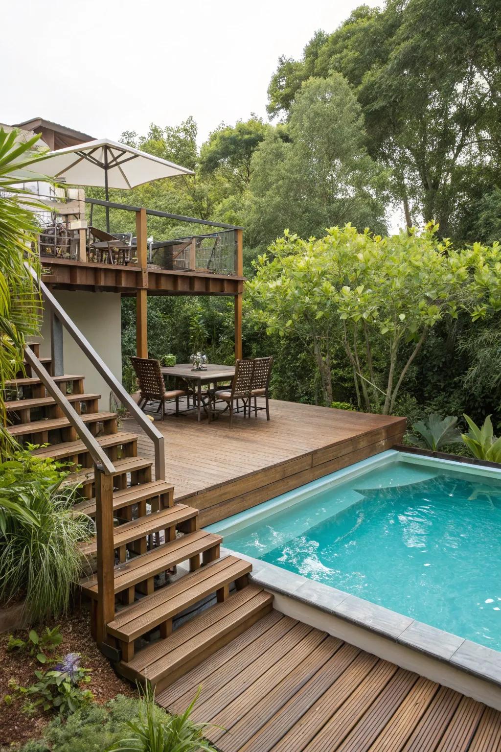 Multi-level decks offer dynamic spaces for various activities.