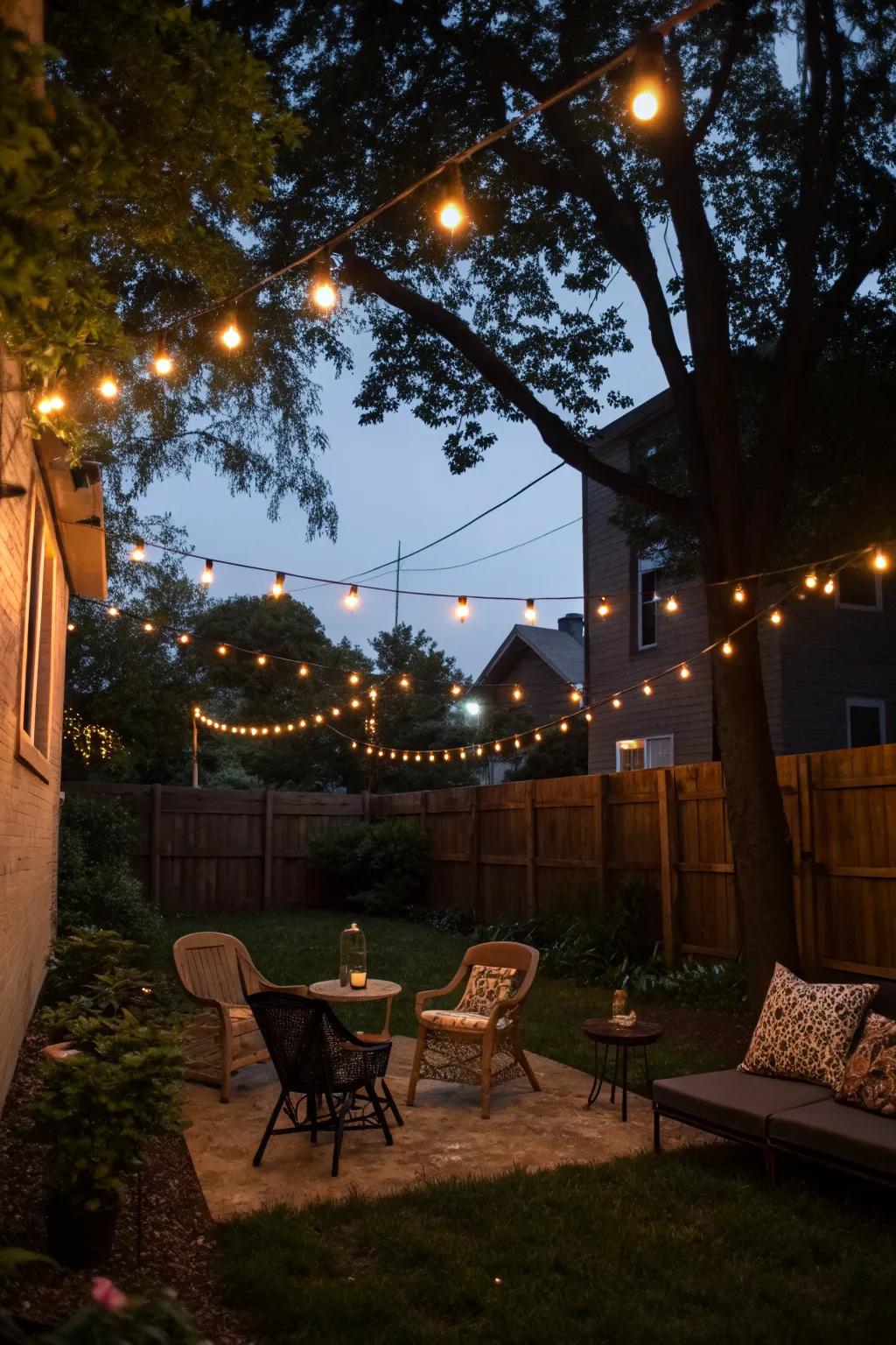 String lights add a touch of magic to your backyard evenings.