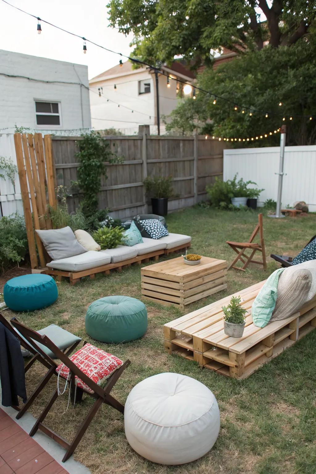 Mix and match seating for a cozy and stylish party atmosphere.