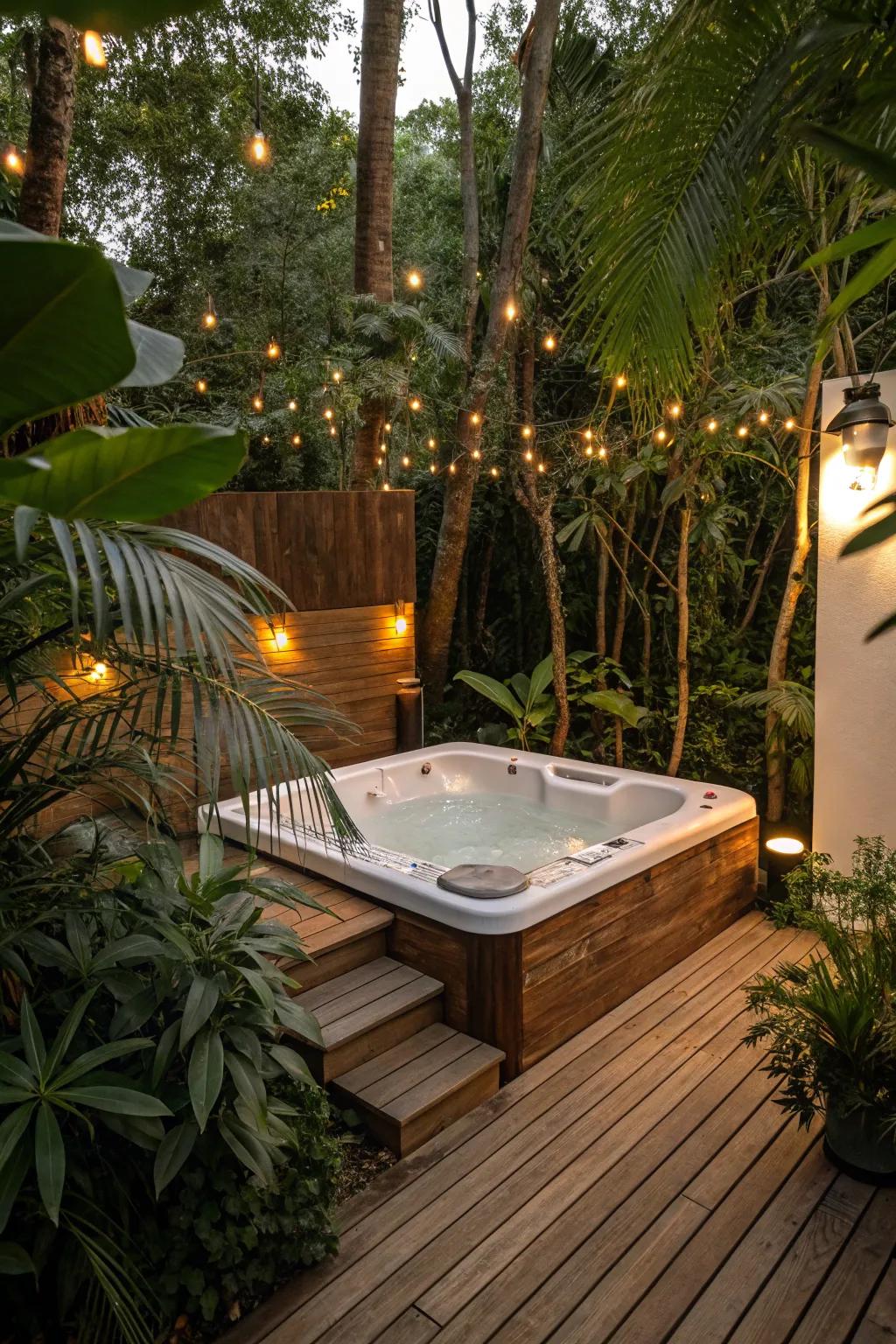 Wooden decking adds a natural charm to your jacuzzi setup.