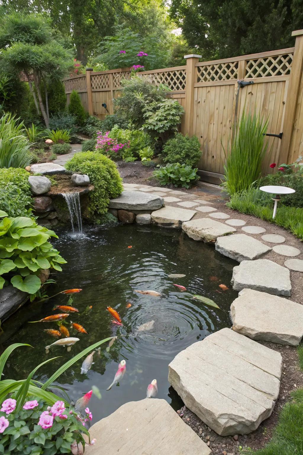 Maximize your backyard space with a corner koi pond.