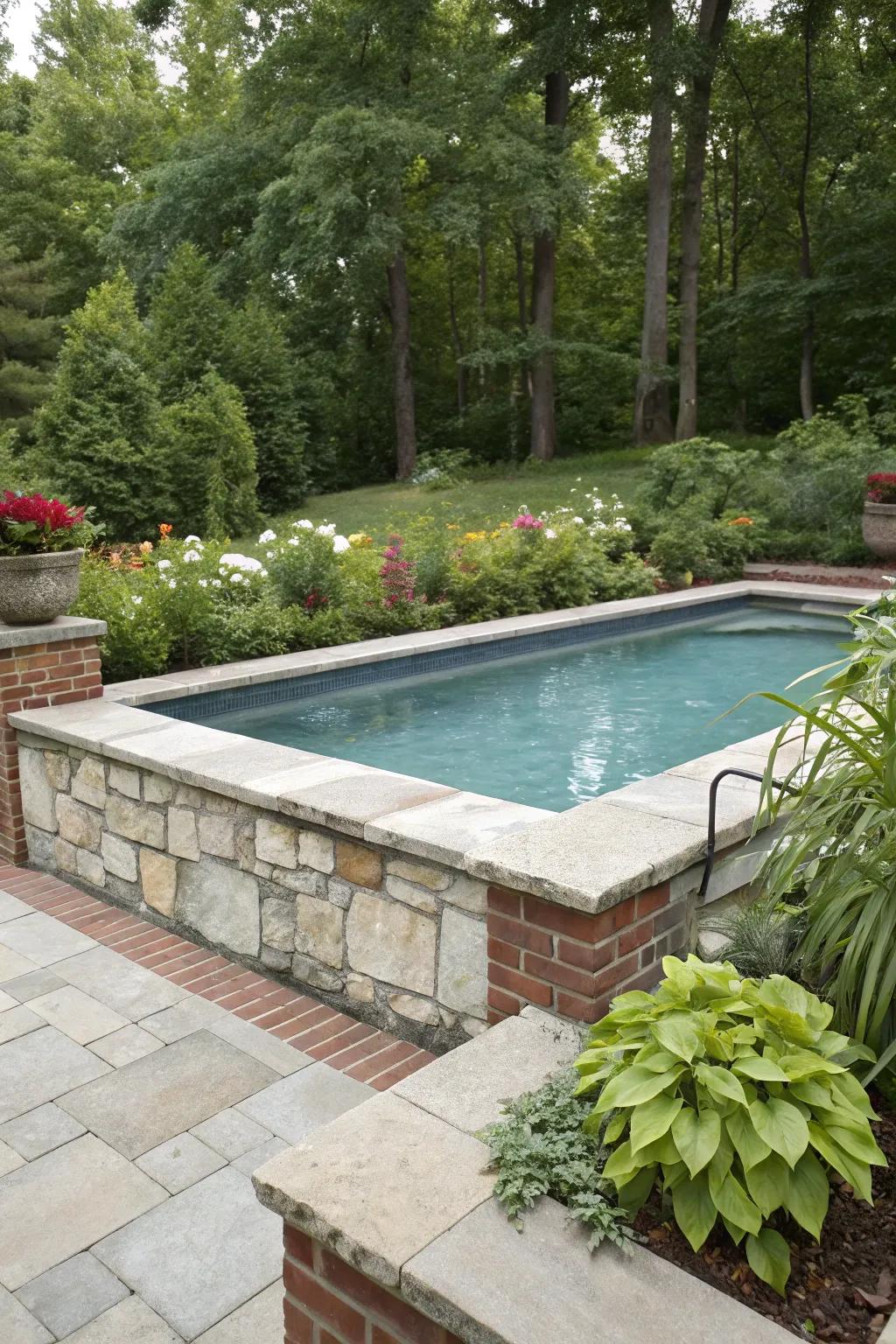 Stone and brick provide an elegant finish to your poolside.