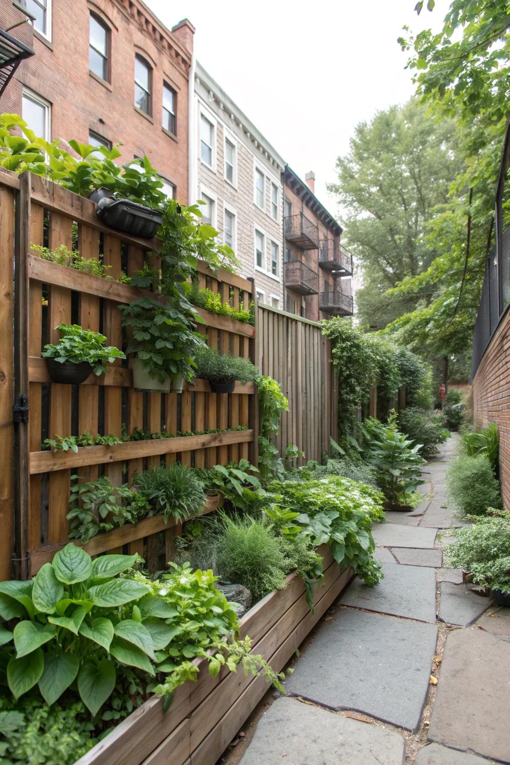 Vertical gardens add greenery and privacy to small spaces.