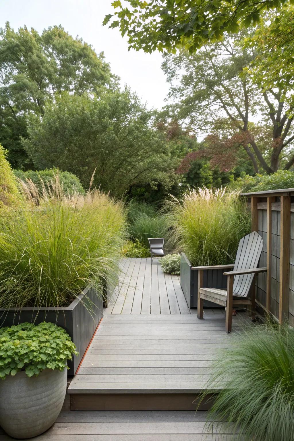 Planters offer privacy while enhancing the deck's aesthetic.