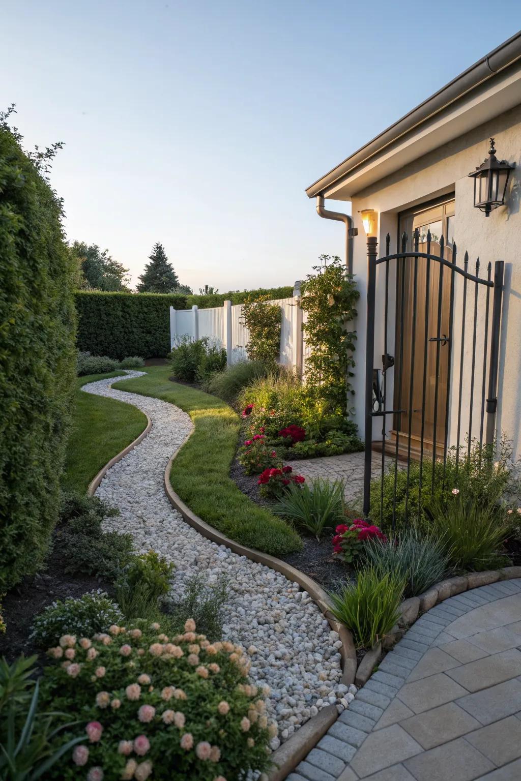Pebble pathways provide structure and guide your guests.