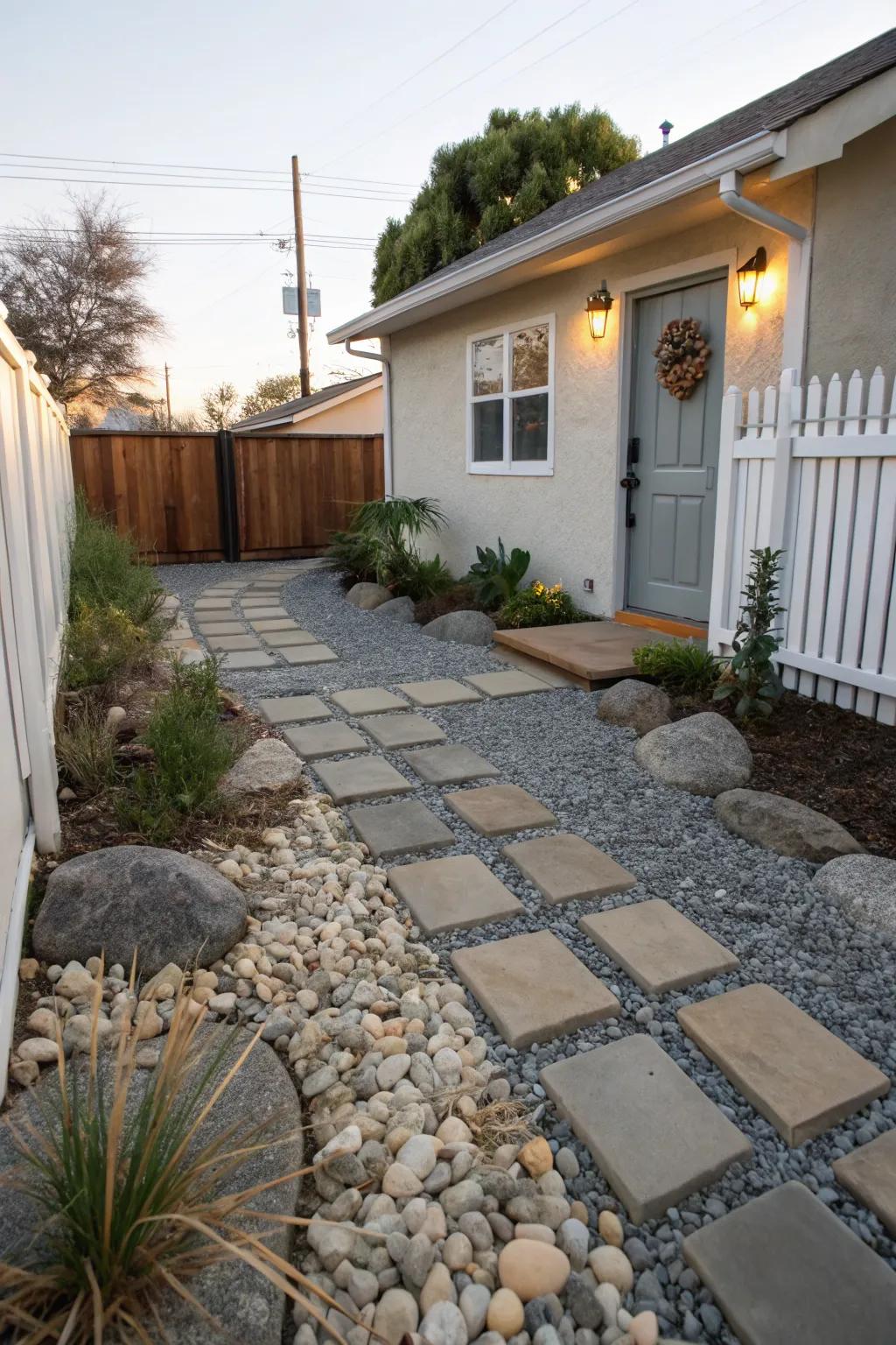 Achieve a clean and modern look with gravel and stone ground cover.