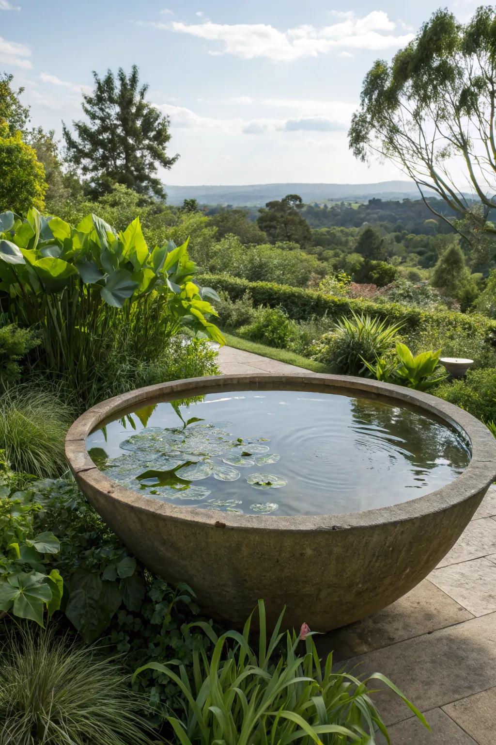 A bowl water feature creates a mini oasis feel.