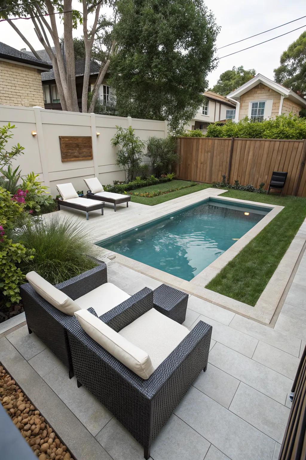 Geometric pools efficiently utilize space, making them ideal for compact yards.