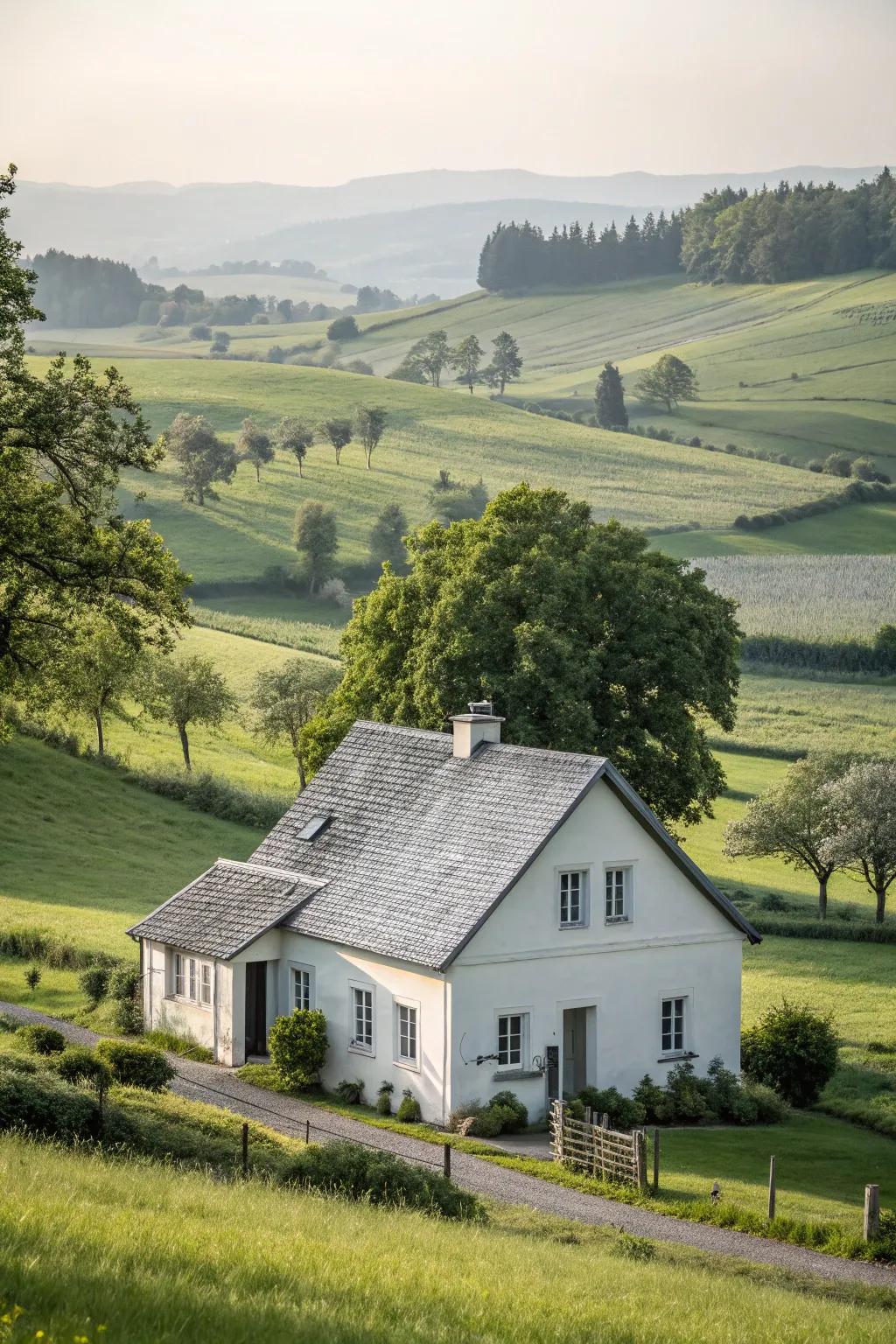 A farmhouse showcasing a neutral and timeless palette
