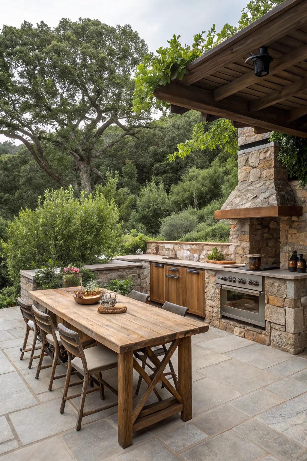 Natural materials create harmony between your kitchen and the outdoors.