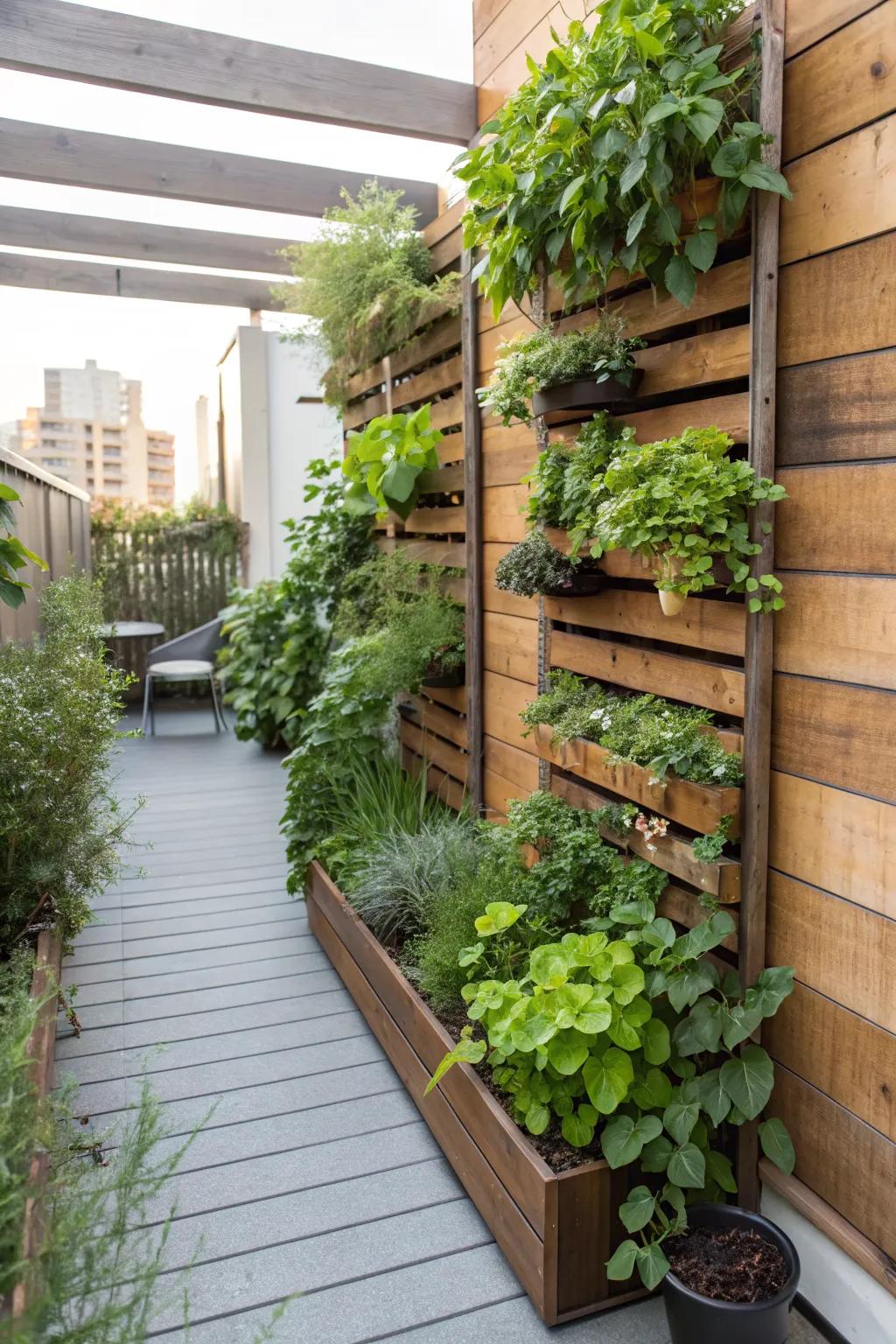 Vertical gardens maximize greenery in small outdoor spaces.