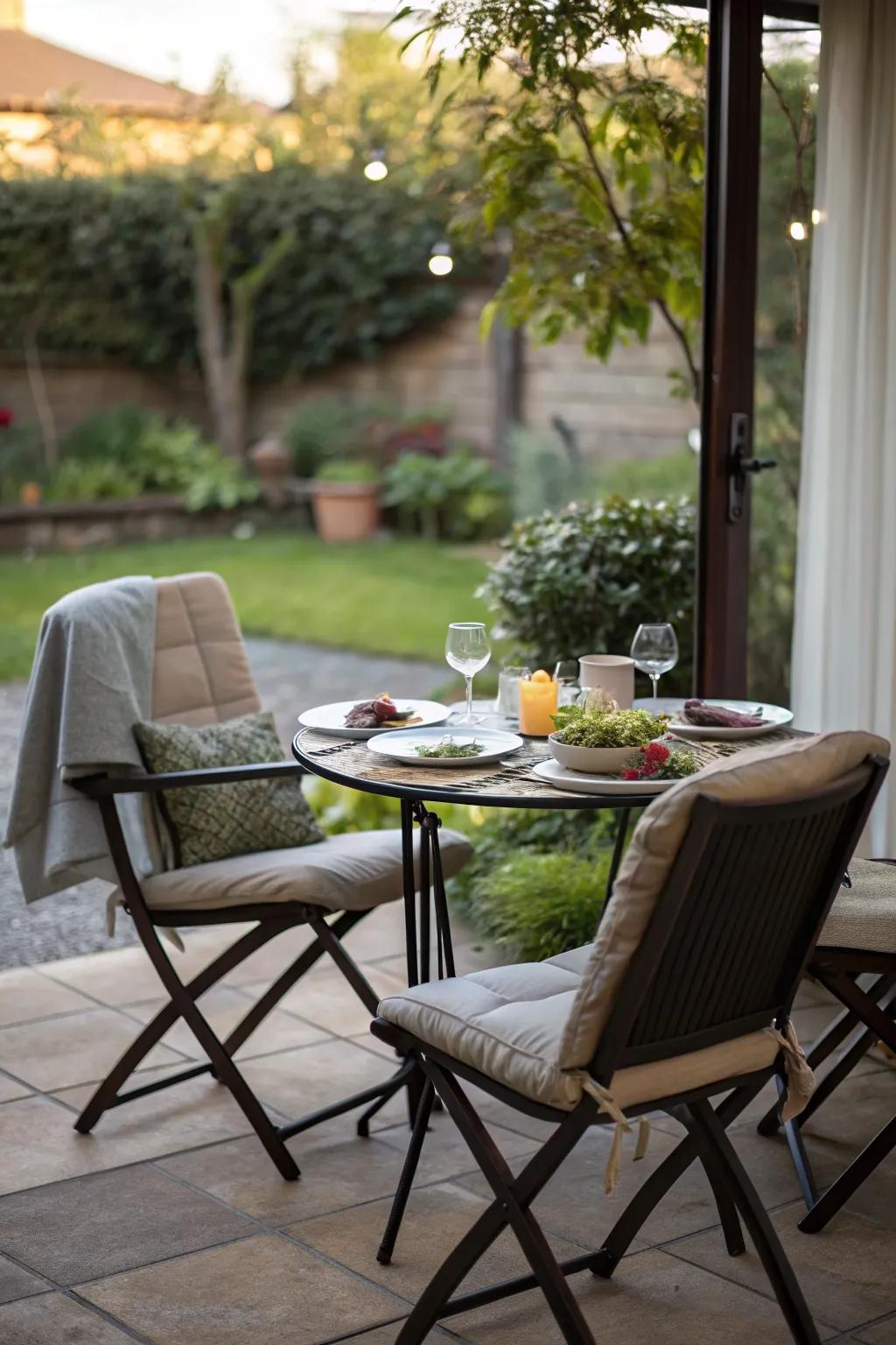 A foldable dining table ready for a cozy meal.
