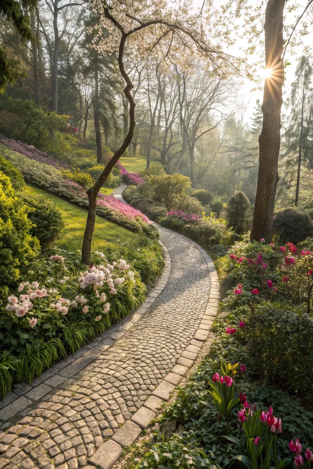 Create a serene garden path with pebbles to guide your way.