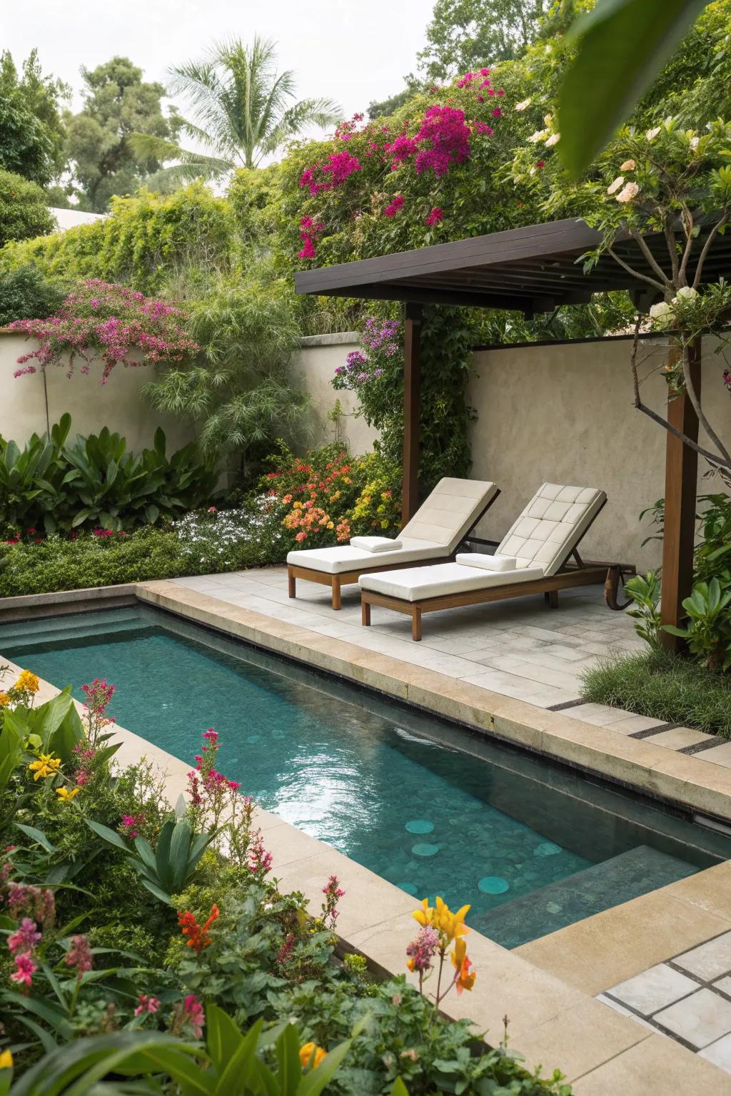 Relax in style with in-pool lounge chairs on your sun shelf.