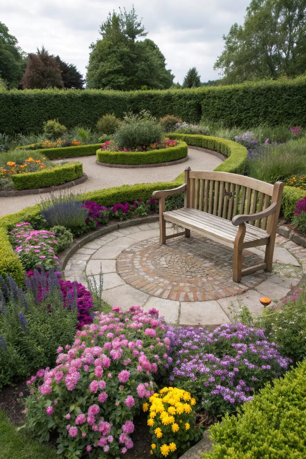 A circular garden space for meditative walking or sitting.