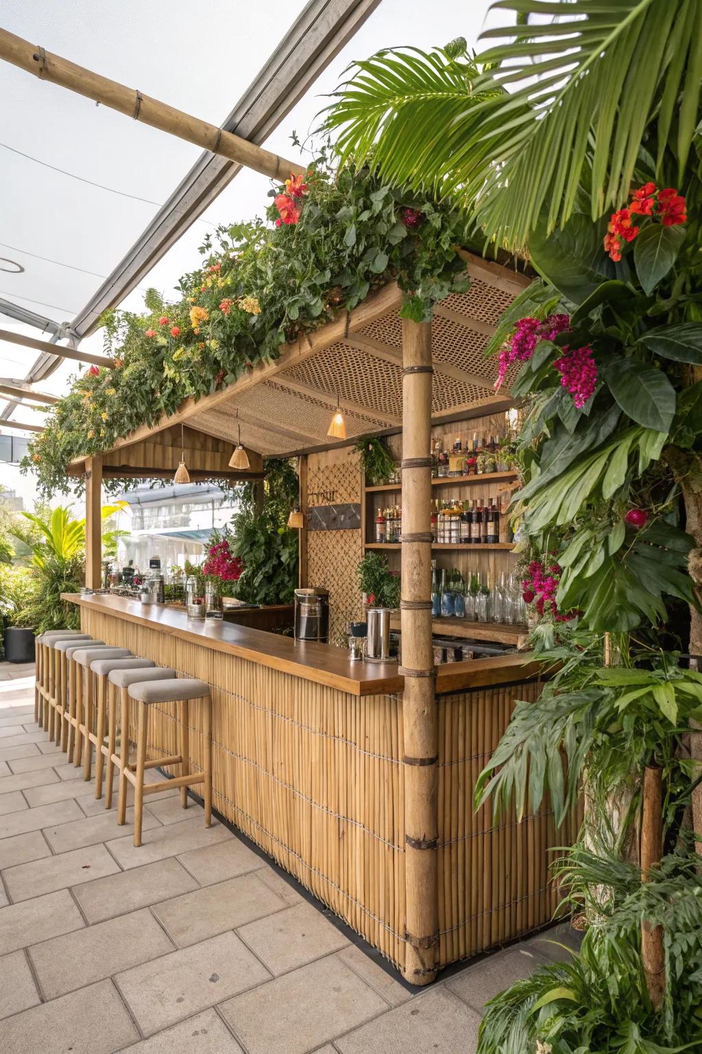 Create a tropical oasis in your backyard with bamboo and lush greenery.