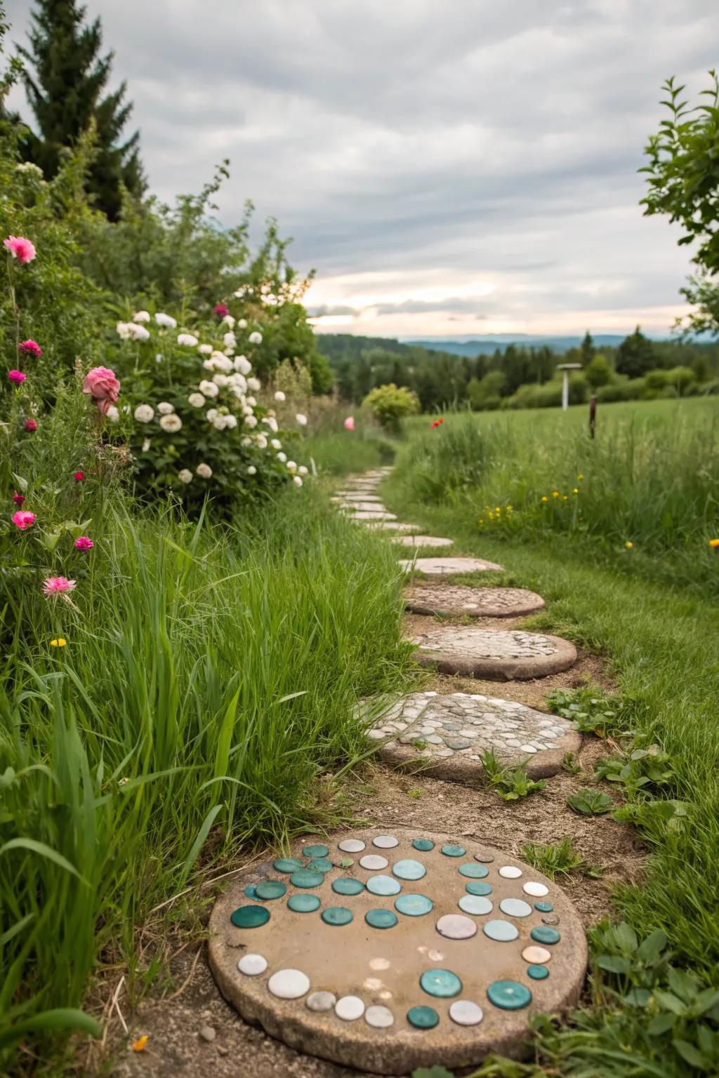 Personalize your backyard with DIY stepping stone pathways.