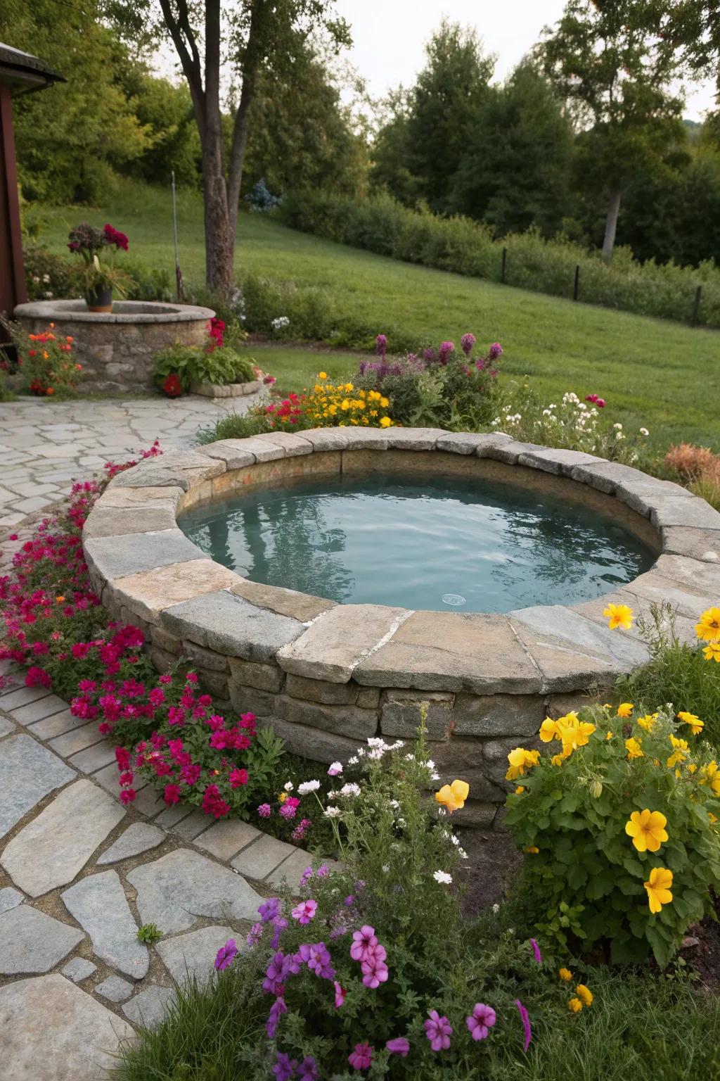 Circular splash pools bring a playful charm to any setting.