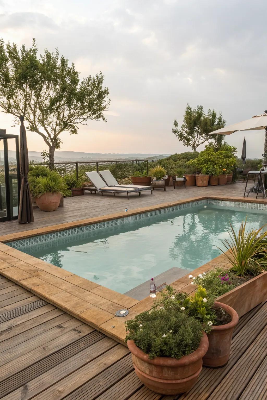A soak pool with a charming wooden deck, perfect for relaxation.